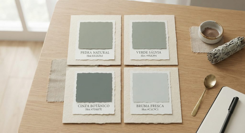 Cor escolhida para 2027, tendência moda, paleta verde-pedra, verde sálvia